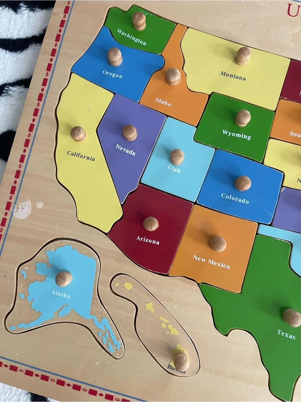 Pottery Barn Kids Wooden USA Map Puzzle - Multicolor